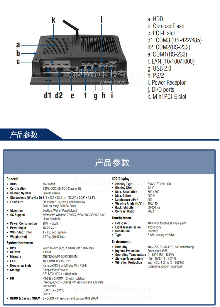 研華 TPC-1271H-D3AE 12.1寸 TFT LCD無風(fēng)扇嵌入式觸控平版計(jì)算機(jī)