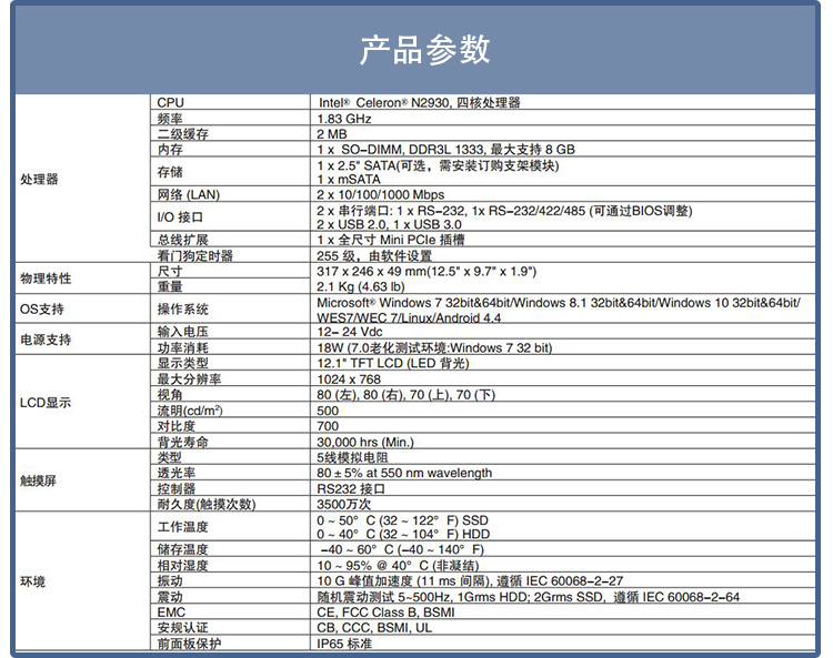 全新研華 嵌入式無風(fēng)扇工業(yè)平板電腦 無噪音低功耗 PPC-3120S