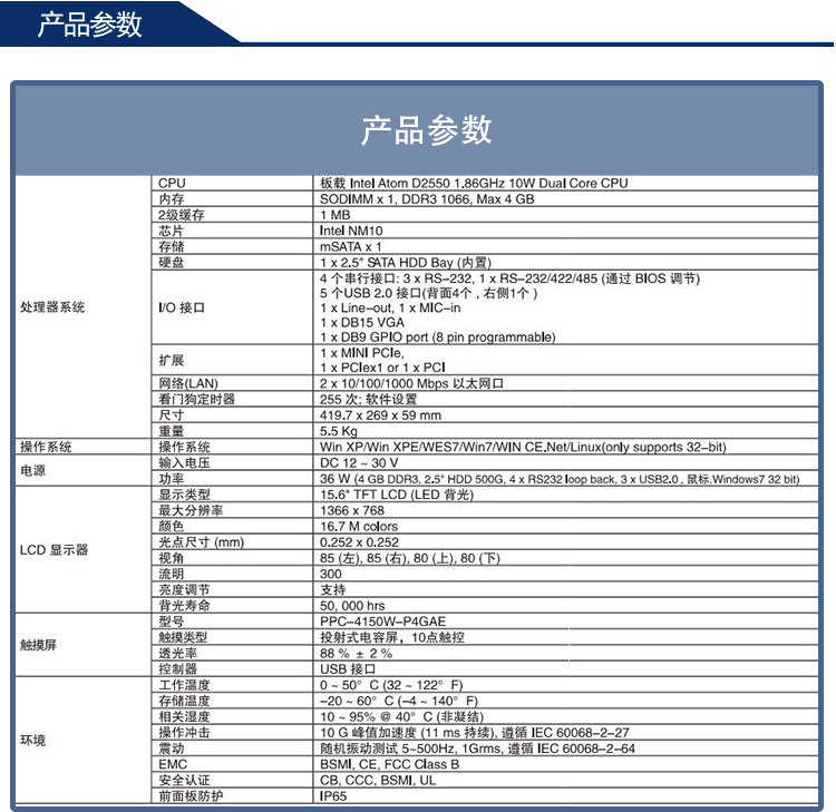 全新研華 嵌入式無風(fēng)扇工業(yè)平板電腦 無噪音低功耗 PPC-4150W