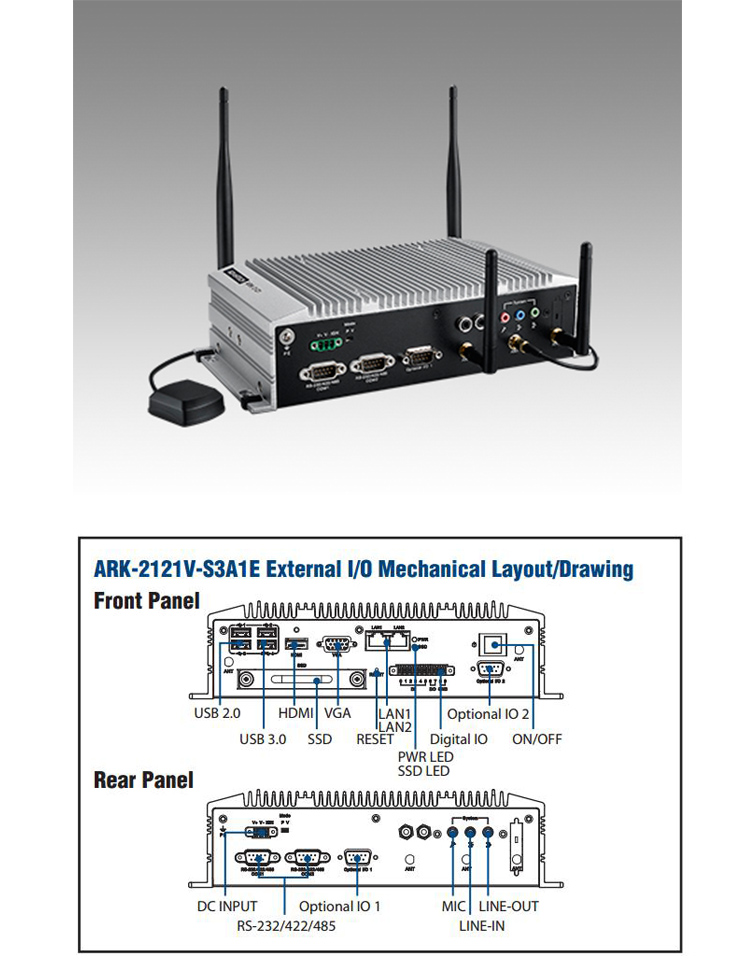 全新研華無風扇嵌入式工控機 車載應用 ARK-2121V