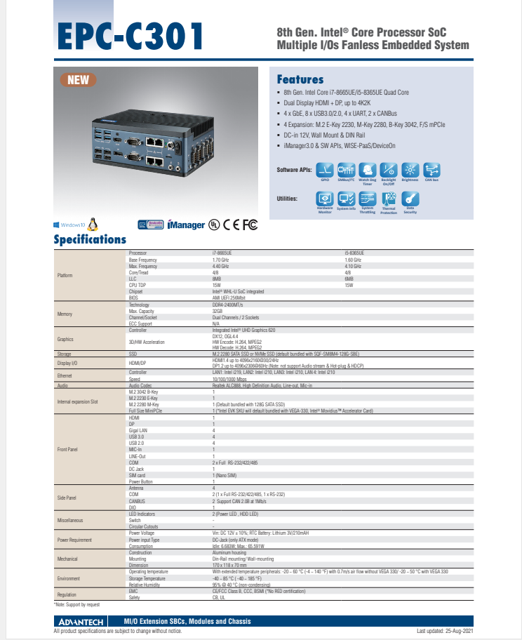 研華EPC-C301無風扇嵌入式工控機