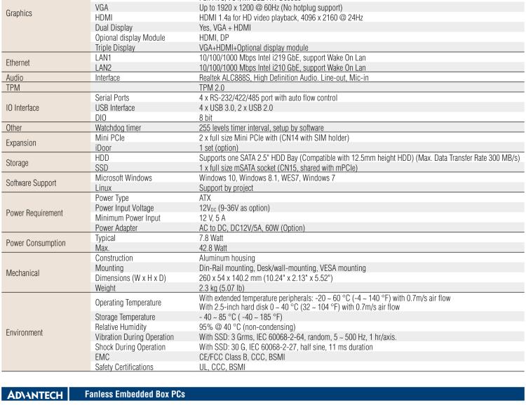 研華EIS-D150 研華EIS-D150，邊緣計算系統(tǒng)，支持Intel 第六代處理器，可選i3/i5/i7 CPU，最高支持 16 GB內(nèi)存，具備豐富擴展接口 2 x LAN，4 x COM，6 x USB等，同時還可以擴展 iDoor 和 ARK-Plus 模組增加更多的擴展能力，可以根據(jù)現(xiàn)場應用需求，靈活定制。