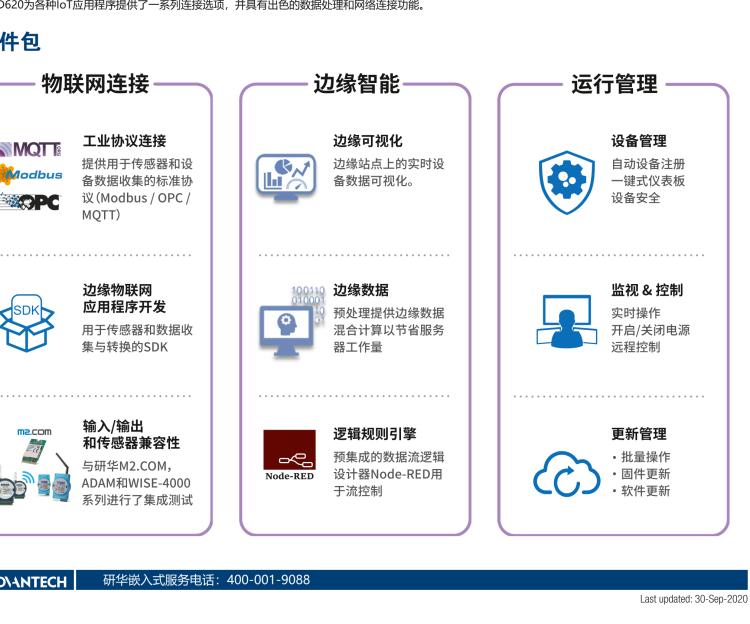 研華EIS-D620 研華EIS-D620，邊緣計(jì)算系統(tǒng)網(wǎng)關(guān)，基于Rockchip RK3399處理器，板載2GB內(nèi)存，16GB eMMC 存儲(chǔ)，低功耗邊緣智能設(shè)備，具備豐富擴(kuò)展接口 2 x LAN，1 x COM，1 x USB，2 x HDMI等，體積非常小巧，適用于邊緣設(shè)備控制及數(shù)據(jù)采集等應(yīng)用場(chǎng)景。