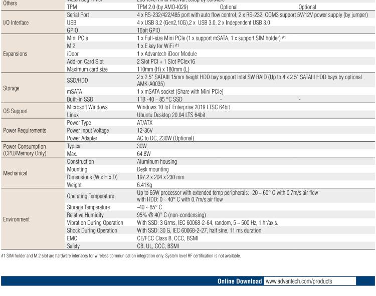 研華EIS-S232 研華 EIS-S232，邊緣計(jì)算系統(tǒng)服務(wù)器，支持Intel 第十代處理器，可選i3/i5/i7 Xeon CPU，DDR4 最高32GB，最多可支持4 x 2.5寸硬盤，具備豐富擴(kuò)展接口 2 x LAN，6 x COM，8 x USB，1 x PCIE，2 x PCI。產(chǎn)品生命周期長，穩(wěn)定可靠。