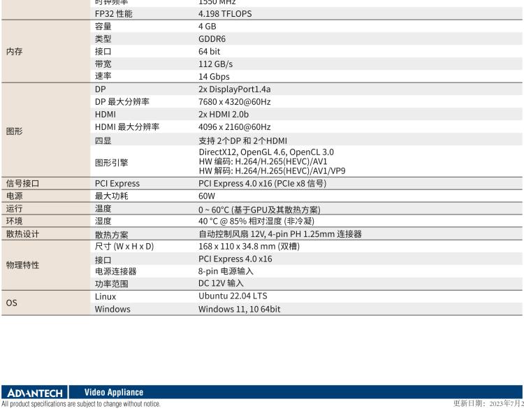 研華VEGA-P110 Intel Arc A370M 嵌入式 GPU卡 PCIe x16 ，帶2個HDMI 2.0b, 2個DP 1.4a