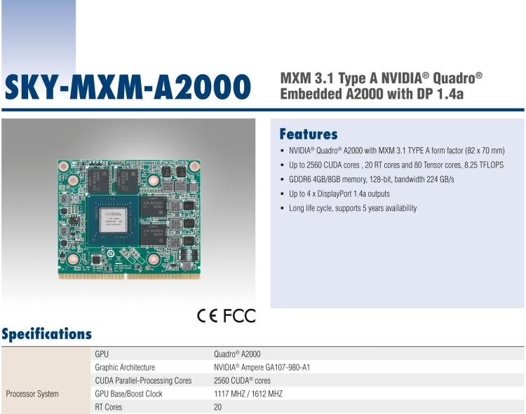 研華SKY-MXM-A2000 MXM 3.1 Type A NVIDIA? Quadro? Embedded A2000 with DP 1.4a