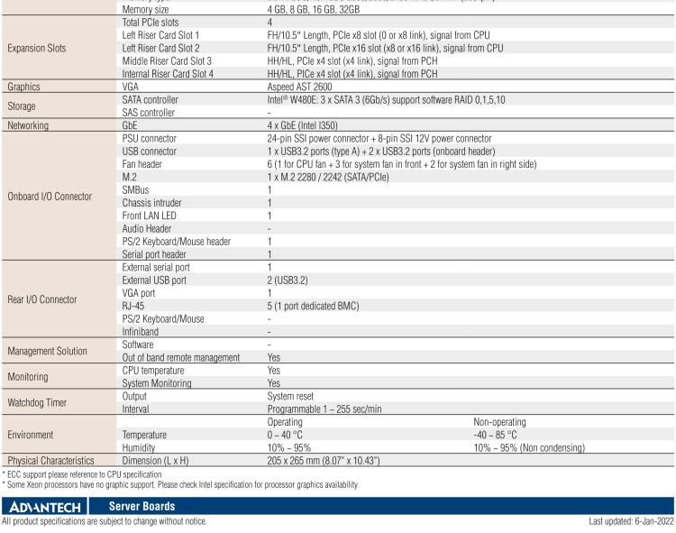 研華ASMB-610 LGA 1200 Intel? Xeon? W & 第十代 Core?專用服務(wù)器主板，帶4 x DDR4, 1 x PCIeX16, 2 x PCIeX4, 5 x USB 3.2, 3 x SATA 3, Quad LANs and和 IPMI