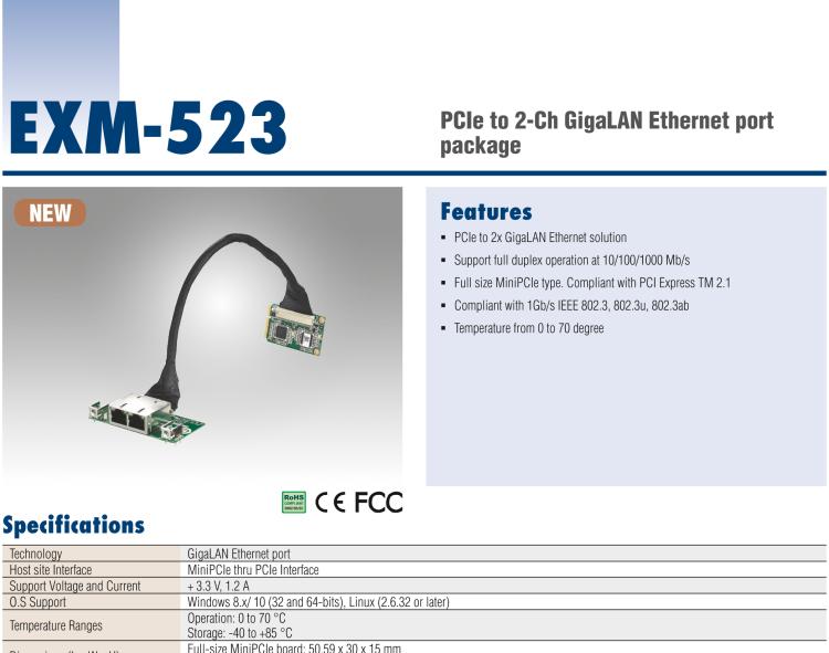 研華EXM-523 GigaLAN 以太網(wǎng)模塊、2-Ch、PCIe I/F