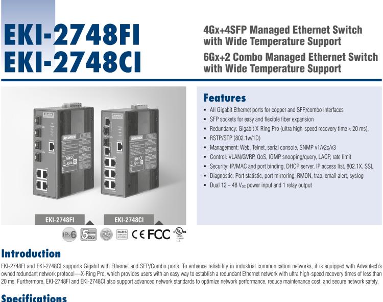 研華EKI-2748FI 4G+4G SFP 端口寬溫網(wǎng)管型工業(yè)以太網(wǎng)交換機