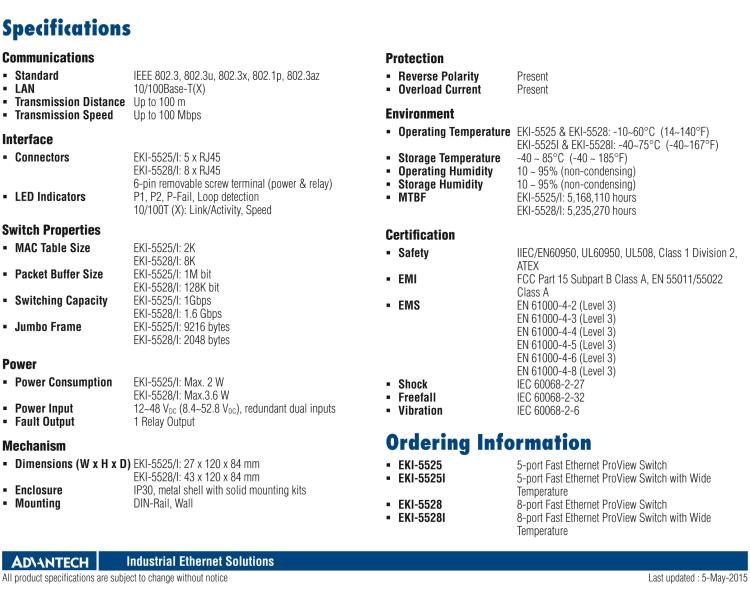 研華EKI-5528I 8端口百兆ProView（組態(tài)）系列寬溫型工業(yè)以太網(wǎng)交換機