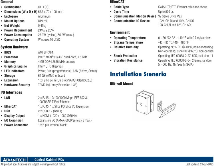 研華AMAX-357 超微型EtherCAT運(yùn)動(dòng)控制器，基于PC架構(gòu)開發(fā)，配置了Intel Atom處理器，具有64GB eMMC、2 x LAN、2 x USB和Slice IO擴(kuò)展