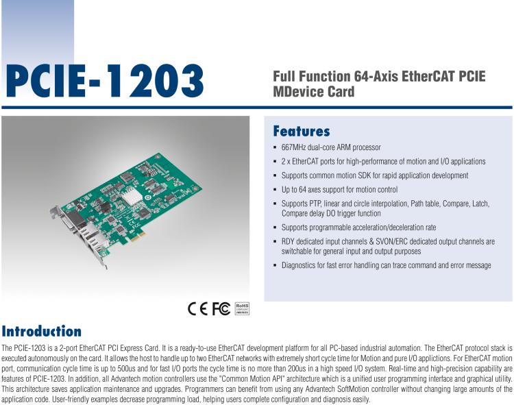 研華PCIE-1203 全功能64軸EtherCAT PCIE主站卡