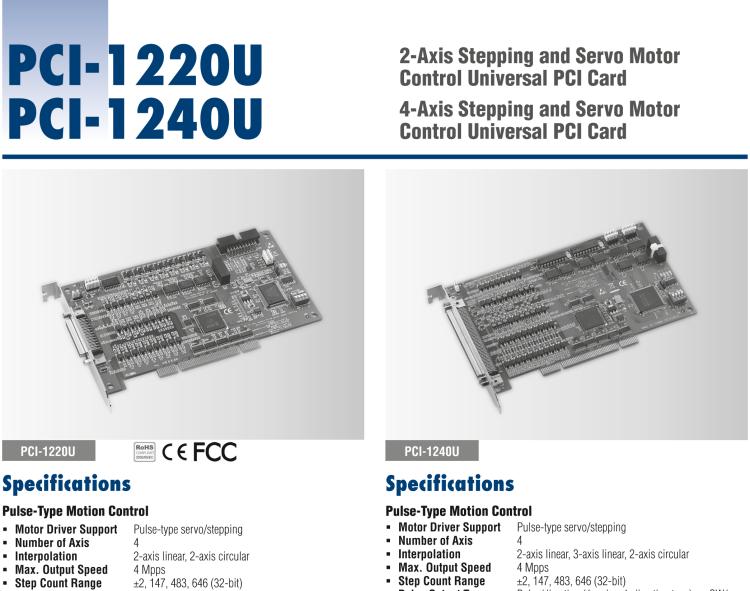 研華PCI-1240U 4軸通用PCI步進(jìn)/脈沖伺服電機(jī)運(yùn)動(dòng)控制卡