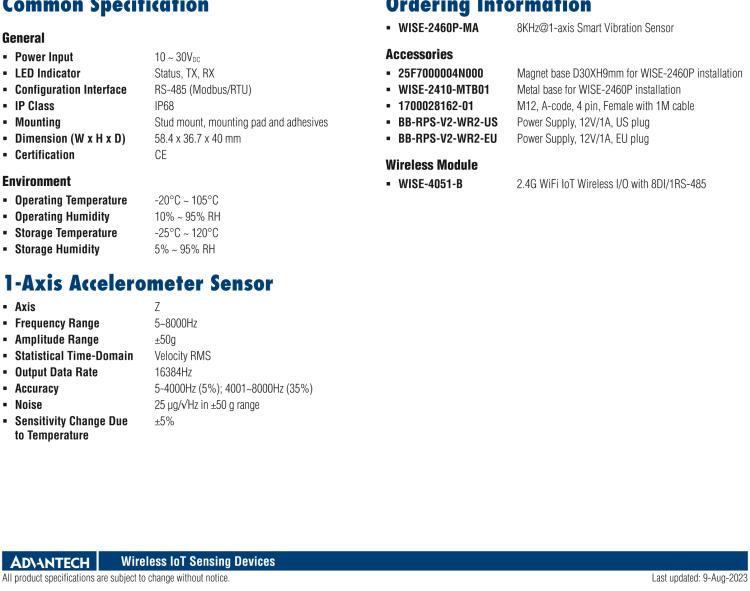 研華WISE-2460P 8KHz@1-axis Smart Vibration Sensor