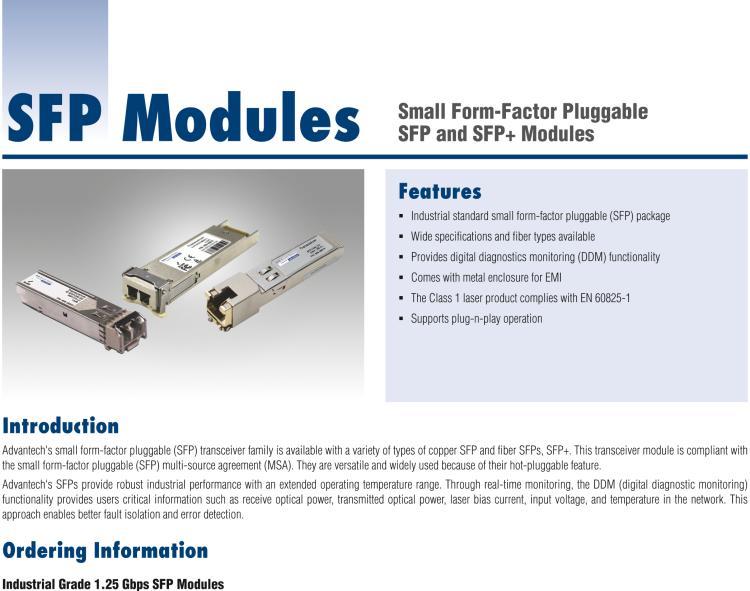 研華SFP-GMM-550 IE-SFP/1250-ED，多模850-LC 220/550m（也被稱為BB-808-38201）