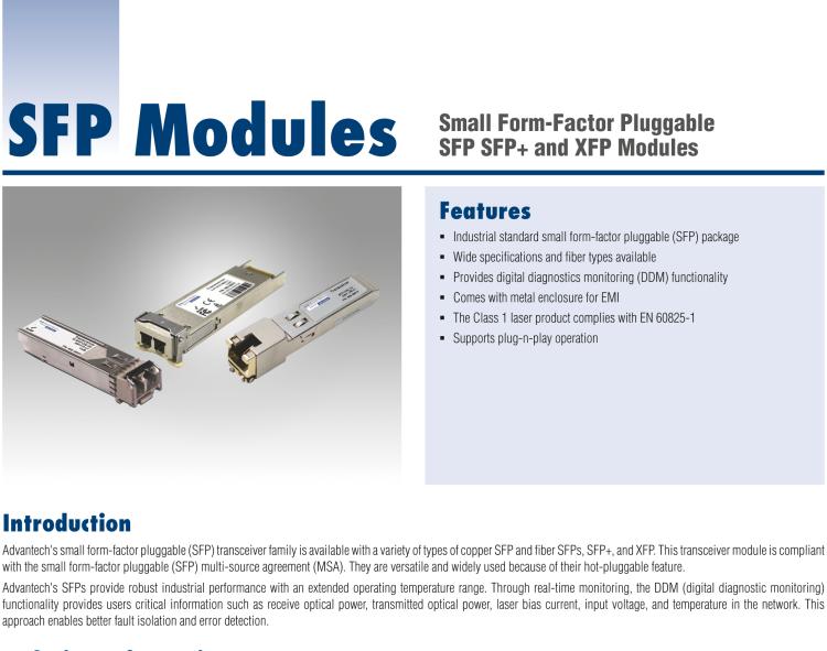 研華SFP-XMM-LC-400 SFP+SR/10G-ED, MM850/LC 400m, 0~70℃