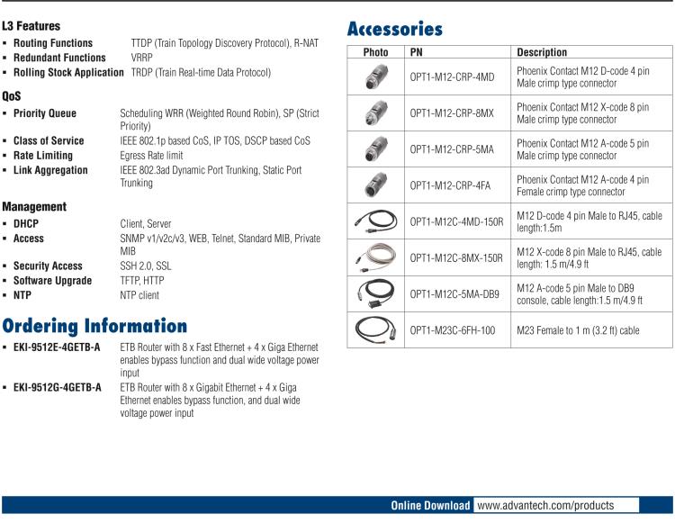 研華EKI-9512G-4GETB ETB Router with 8 x Giga Ethernet + 4 x Giga Ethernet(bypass) with dual wide voltage power input