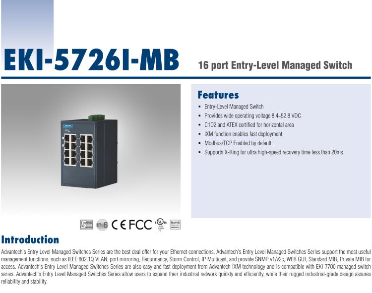 研華EKI-5726I-MB 16 port Entry-Level Managed Switch