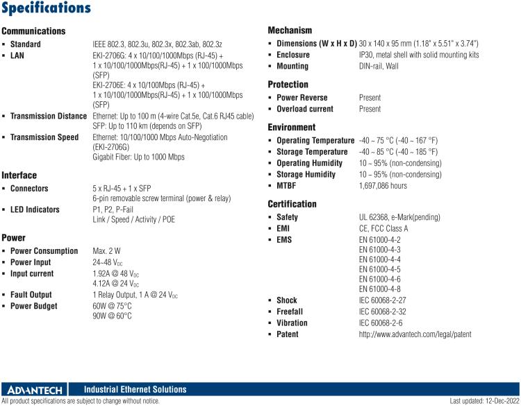 研華EKI-2706G-1GFPI 4GE PoE+1G+1G SFP，非網(wǎng)管型PoE工業(yè)以太網(wǎng)交換機，IEEE802.3af/at，24~48VDC（BE型），48~53VDC（AE型），-40~75℃