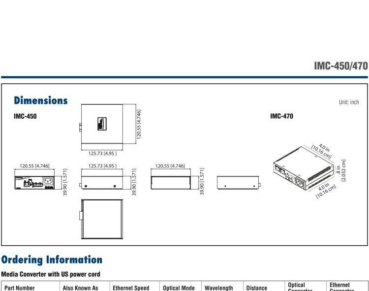 研華IMC-450-M8ST-US Standalone Media Converter, 100Mbps, Multimode 850nm, 2km, ST ,AC adapter (also known as McBasic 855-10929 )