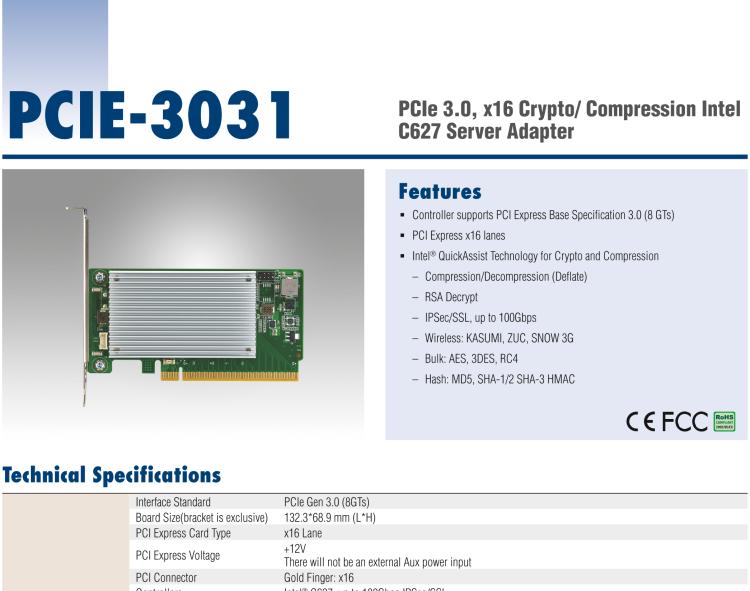 研華PCIE-3031 PCIe 3.0, x16 Crypto/ Compression Intel C627 Server Adapter