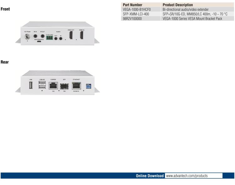 研華VEGA-1000 VEGA-1000 HDMI 2.0 Transceiver Extender with bi-directional IR, RS-232, audio extender/extractor.