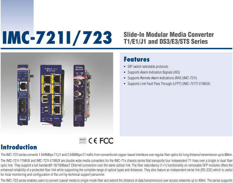 研華IMC-721I-MMST Managed Hardened Modular Media Converter, DS1, Multimode 1300nm, 40km, ST (also known as iMcV 850-18103)