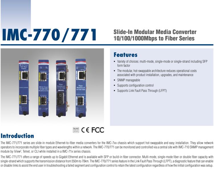 研華IMC-771-SS4R Managed Modular Media Converter, 1000Mbps, Single-Strand 1550xmt, 70km, SC (also known as iMcV 850-15530)