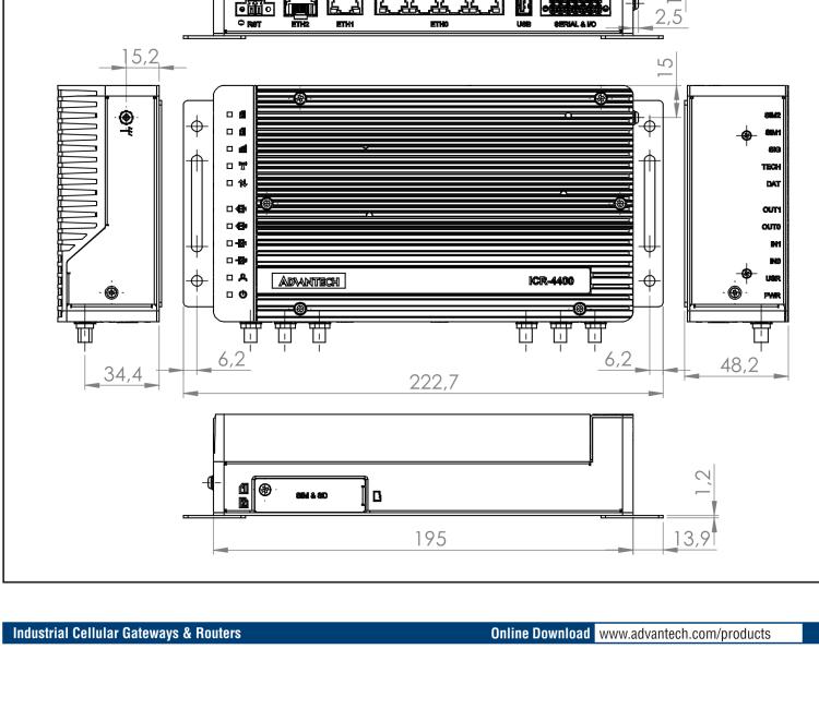 研華ICR-4434W1S ICR-4400, GLOBAL, 5× ETH, 1× RS232, 1× RS485, CAN, PoE PSE+, WIFI, SFP, USB, SD, No ACC