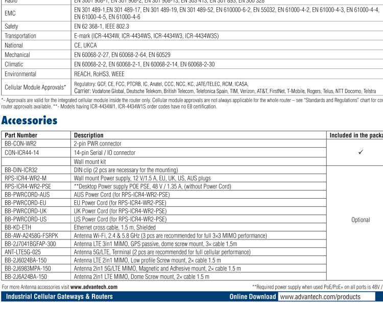 研華ICR-4434S ICR-4400, GLOBAL, 5x Ethernet, 1x RS232, 1x RS485, CAN, PoE PSE+, SFP, USB, SD, Without Accessories