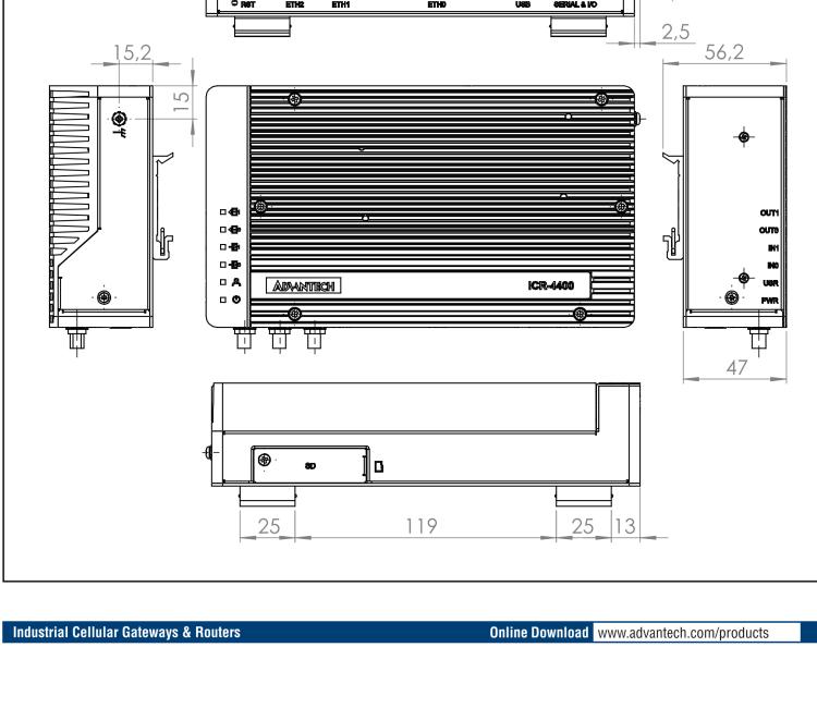 研華ICR-4401WS ICR-4400, GLOBAL, 5x Ethernet, 1x RS232, 1x RS485, CAN, PoE PSE+, Wi-Fi, SFP, USB, SD, Without Accessories