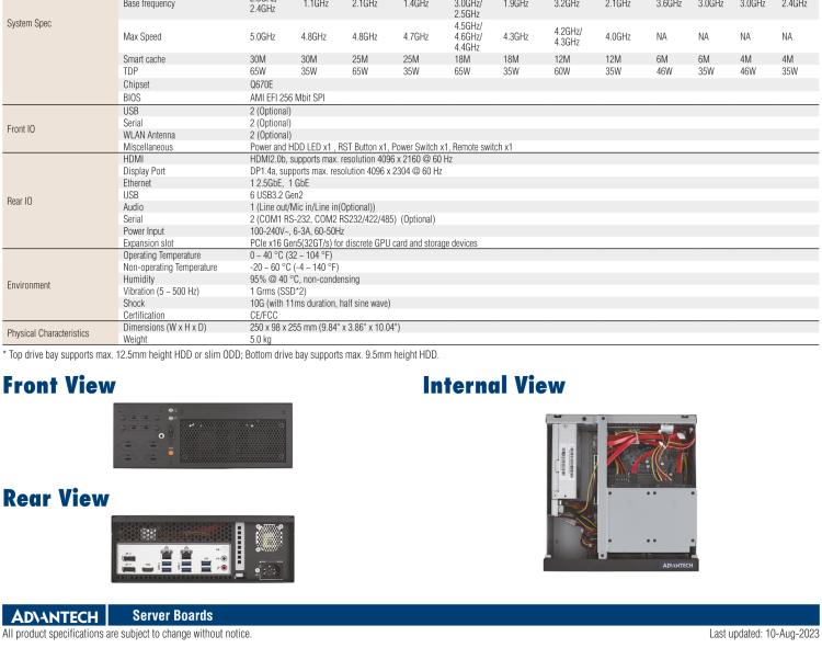 研華EPC-B2278 適配Intel 第12代 Core i 系列處理器，搭載Q670E芯片組。2U高度，精簡(jiǎn)尺寸，性能強(qiáng)勁，是小尺寸高性能場(chǎng)景的理想解決方案。