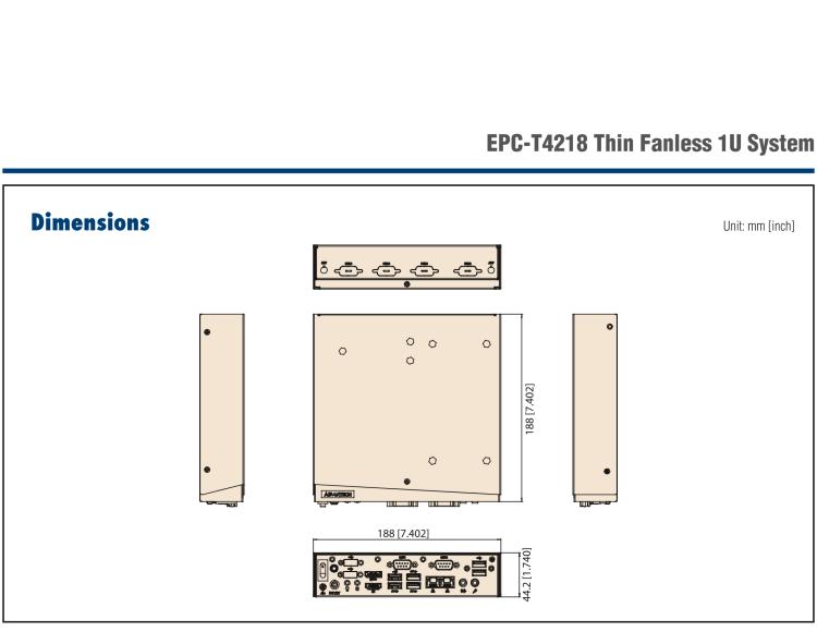 研華EPC-T4218 適配Intel 第8代 賽揚/凌動系列處理器。1U超薄高度，無風(fēng)扇系統(tǒng)，性能強勁，性價比高。