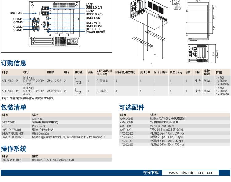 研華ARK-7060 搭載Intel二代Xeon D-1700高性能處理器系統(tǒng)，具有3個擴展插槽