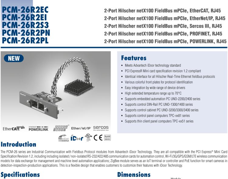 研華PCM-26R2S3 2端口 Hilscher netX100 現(xiàn)場總線 mPCIe, Sercos III, RJ45