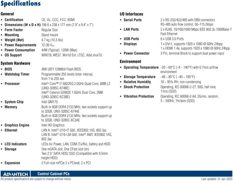 研華UNO-3285C 搭配Intel? Core?處理器，4×PCI(e) 擴展槽，2 x GbE, 2 x mPCIe, HDMI, DVI-I