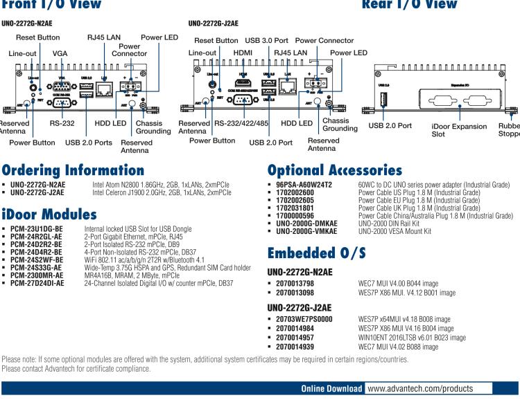 研華UNO-2272G 袖珍型嵌入式工控機(jī)，搭配Intel? Atom?處理器，1 x GbE, 2 x mPCIe, VGA/HDMI