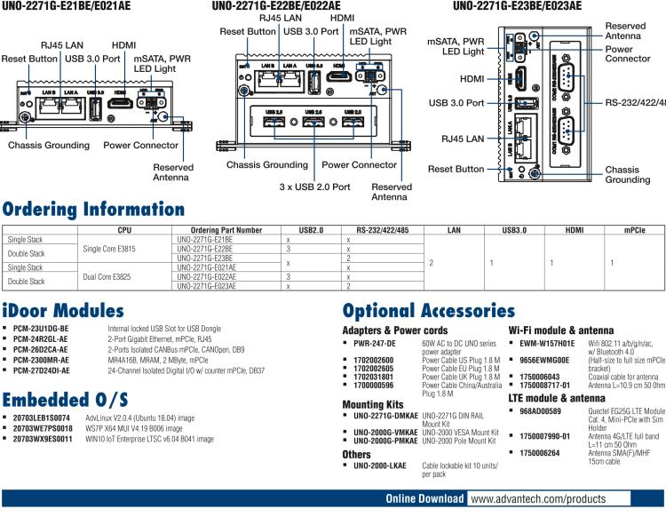 研華UNO-2271G 小型智慧工廠數據網關，搭載Intel? Atom?處理器，2 x GbE, 1 x mPCIe, HDMI, eMMC