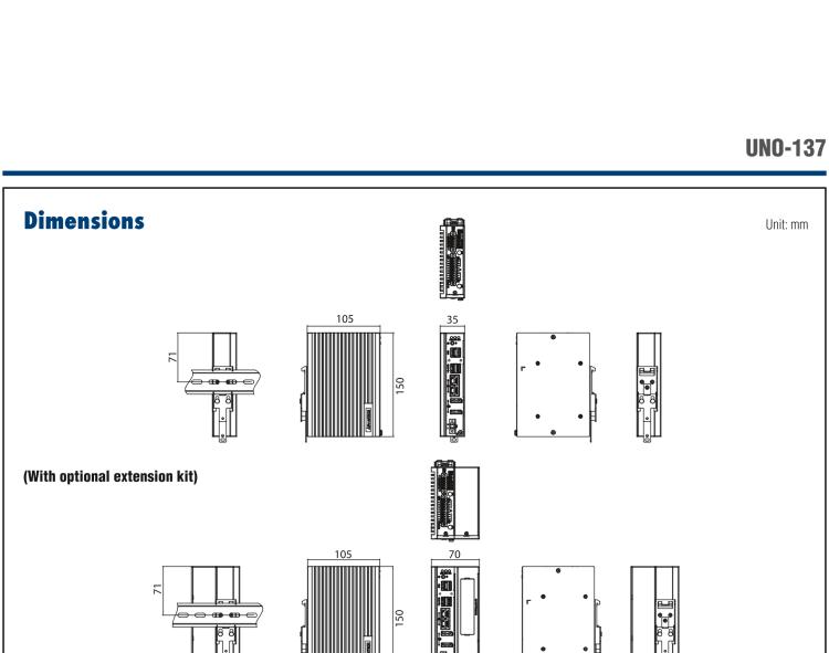 研華UNO-137 DIN導軌控制器，配備Intel?Atom?E3940 CPU、2個LAN、2個COM、3個USB 3.0、1個USB 2.0、2個DP 1.2、8個DI、8個DO、1個M.2、1個mPCIe、TPM 2.0