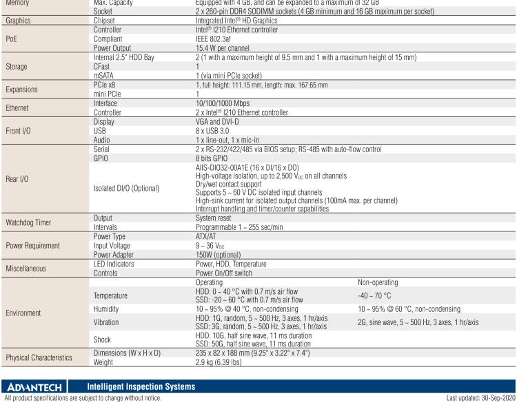 研華AIIS-5410P 無風(fēng)扇視覺系統(tǒng)，Intel Core? i 處理器，4通道 GigE PoE 相機(jī)界面和 PCIe 插槽