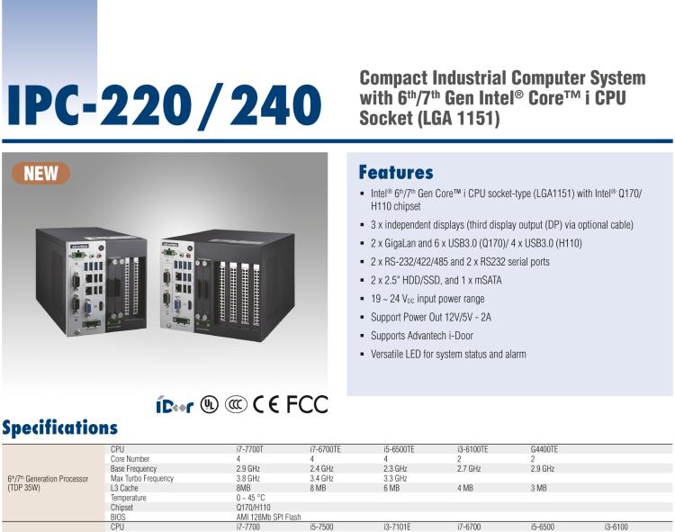 研華IPC-240 緊湊型工業(yè)電腦，帶第六/七代Intel? Core? i CPU插槽(LGA 1151)