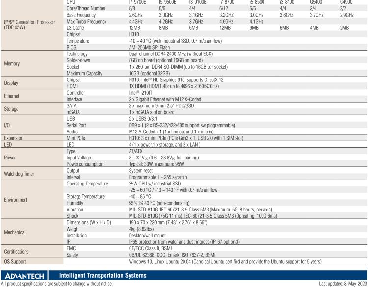 研華ITA-460 Intel?第八/九代Core? i CPU車(chē)載 AI計(jì)算單元