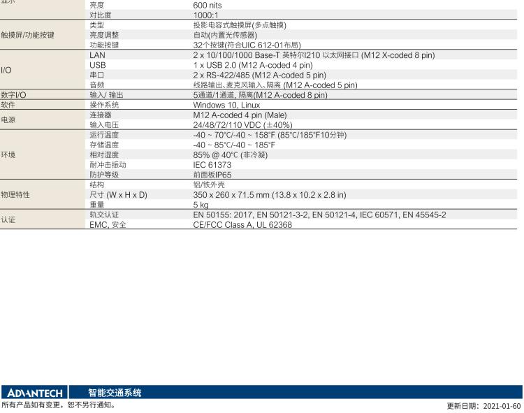 研華ITA-8120 滿足鐵路En50155認(rèn)證標(biāo)準(zhǔn)，12.1寸可觸屏式平板電腦，支持英特爾?凌動(dòng)x7-E3950處理器