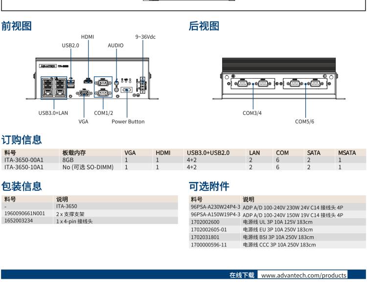 研華ITA-3650 Intel?第六/七代桌面級(jí)處理器 車載AI計(jì)算單元