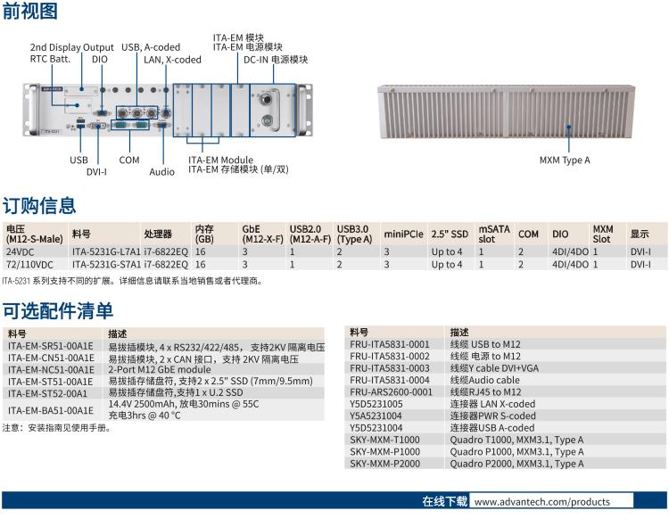 研華ITA-5231G Intel? 第6 代Core? i 處理器無風扇系統(tǒng)，EN 50155 鐵路應用