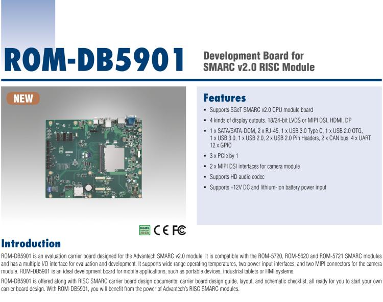 研華ROM-DB5901 適用于SMARC v2.0 ARM 架構(gòu)的全功能底板