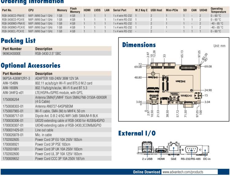 研華RSB-3430 基于NXP Arm Cortex-A9 i.MX6平臺(tái),精簡(jiǎn)功能的2.5寸緊湊型單板電腦。搭配UIO20/40可快速擴(kuò)展各種外設(shè)接口