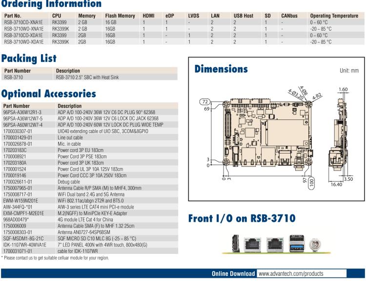 研華RSB-3710 Rockchip RK3399 Cortex-A72 2.5" 單板電腦，帶 UIO40-Express擴(kuò)展