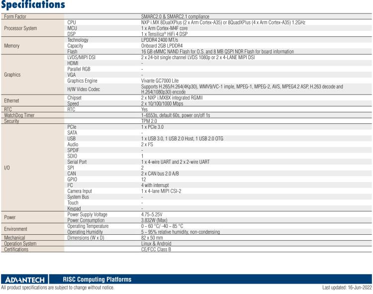 研華ROM-5620 基于NXP i.MX8X SMARC2.0 Arm核心板，多接口，低功耗設(shè)計(jì)