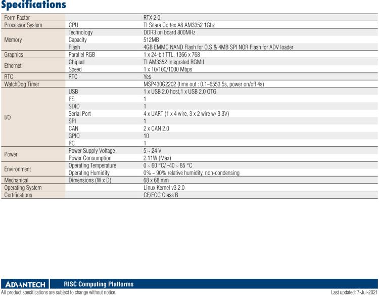 研華ROM-3310 基于TI AM3352 Cortex A8 1GHz RTX 2.0 的標(biāo)準(zhǔn)核心板，適用于寬溫抗震等工業(yè)自動化領(lǐng)域